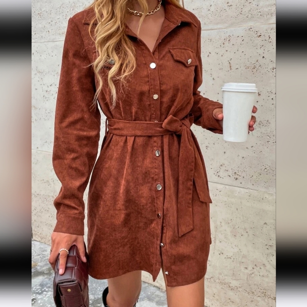 Belted Corduroy Midi Shirt Dress 💲BUNDLE AND SAVE BIG💲